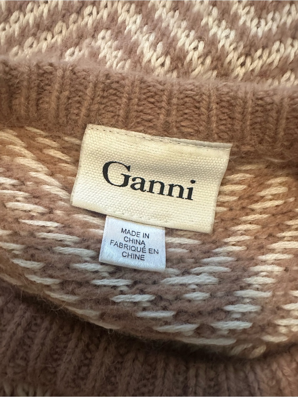 Ganni for Anthropologie Wool Angora Blend Chevron Candy Floss Sweater XS - Picture 4 of 6